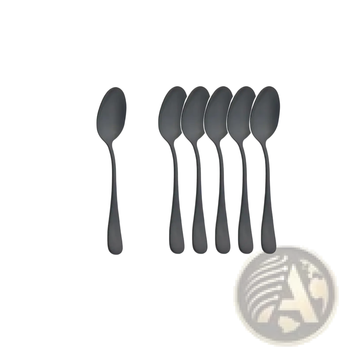 Set of six matte black stainless steel tea spoons 14 cm long with a sleek modern design for flatware use