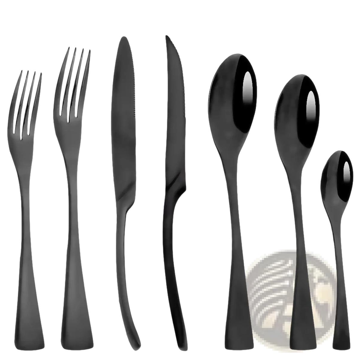 Matte black stainless steel flatware set with black matte finish and sleek modern design for elegant dining use