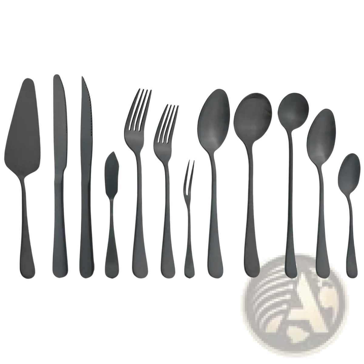 Matte black stainless steel flatware set with matte finish and sleek modern handles for minimalist dining