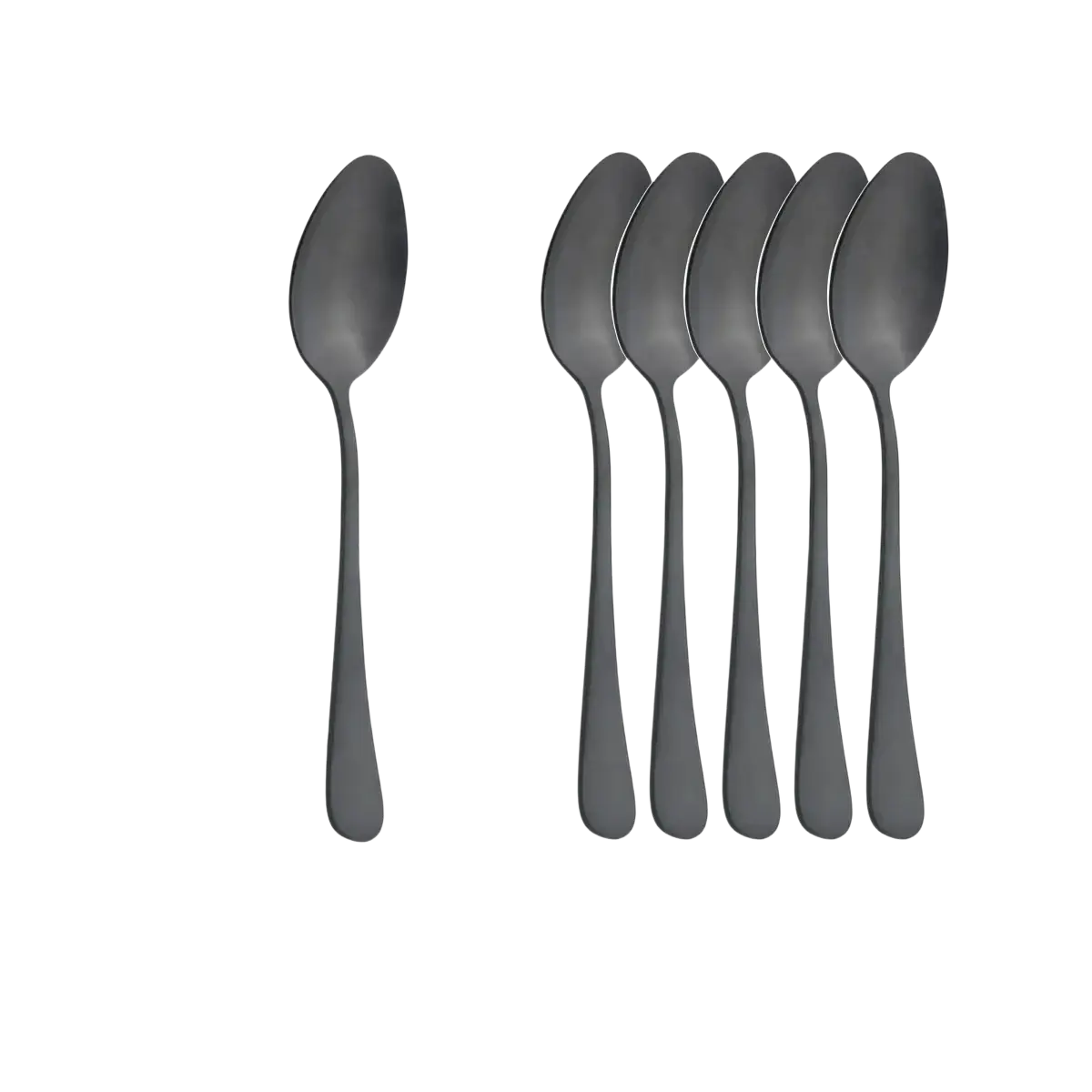 Set of six matte black stainless steel dessert spoons 18.5 cm with sleek modern design and smooth handles