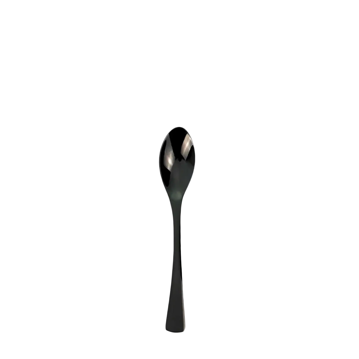 A sleek 15cm black tea spoon with glossy metallic finish from the matte black stainless steel flatware set