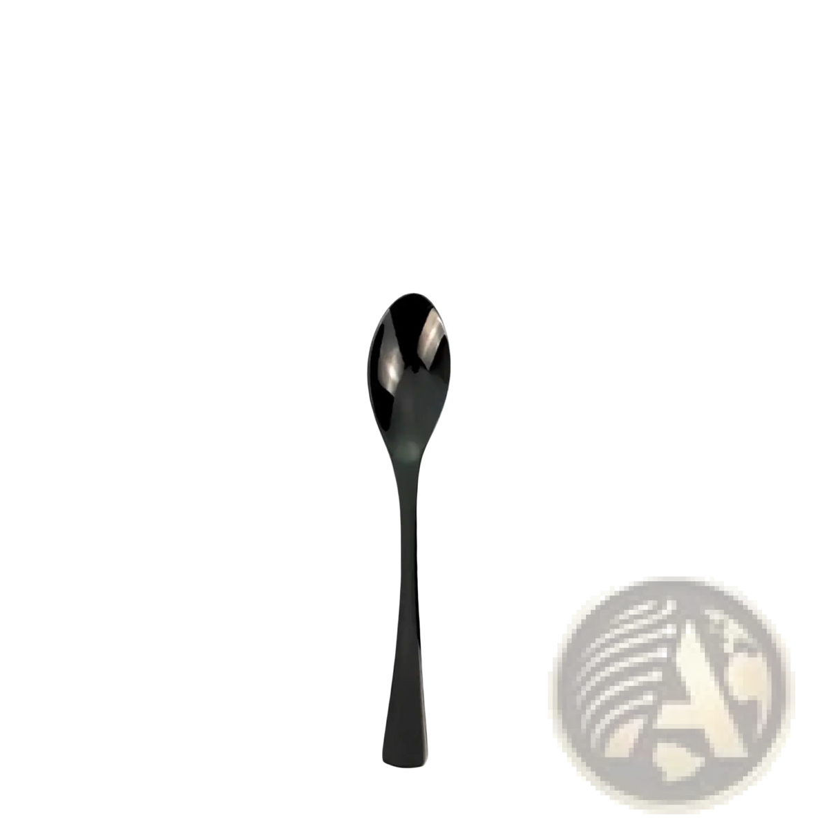 A sleek 15cm black tea spoon with glossy metallic finish from the matte black stainless steel flatware set