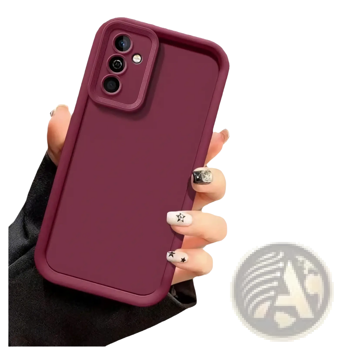 Matte silicone anti drop phone case back view in sleek burgundy with raised camera cutout and textured edges
