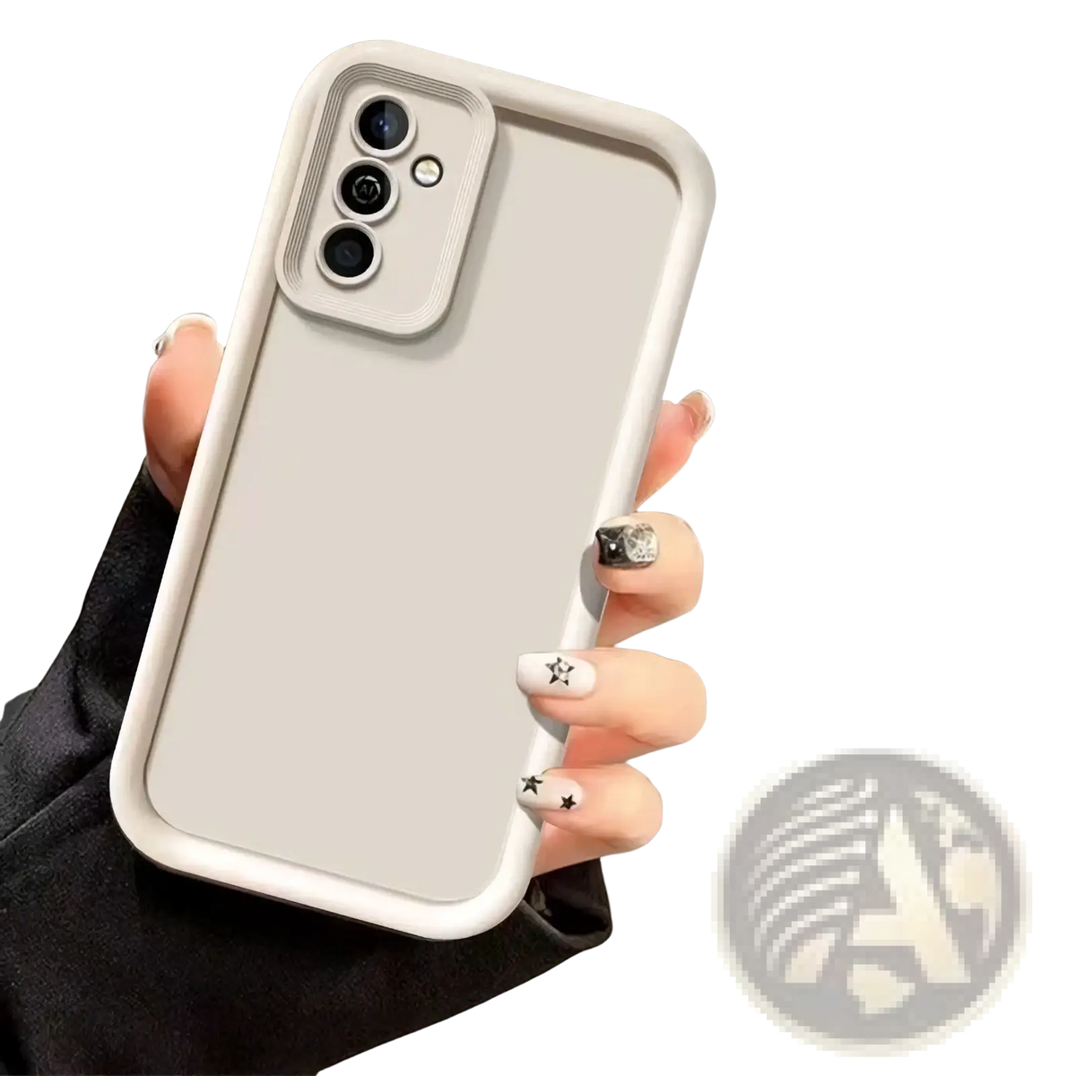 Matte silicone anti drop phone case in sleek white with textured border and precise camera cutouts shown from the back side