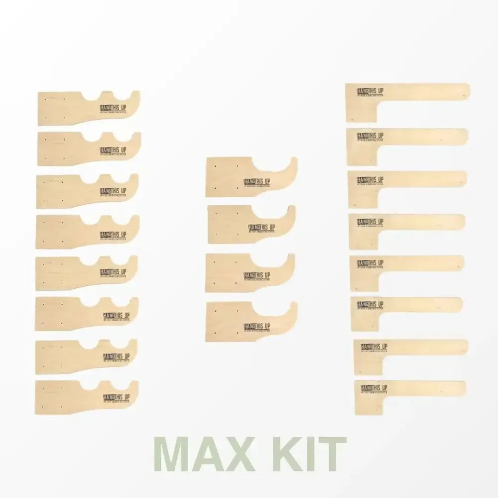 Set of light beige birch plywood pattern pieces for max kit by wanderings up in the max stud mounted shed organization kit