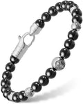 Max Strength magnetic hematite armory skull bracelet with black and silver beads and a stainless steel clasp
