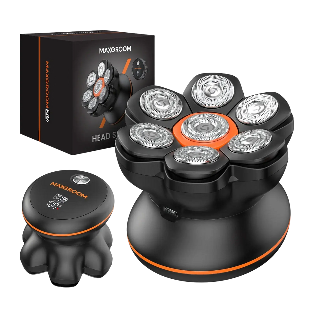 Maxgroom electric shaver 7d rotary head trimmer with black and orange mesh blade flower-shaped razor head and fast charging time