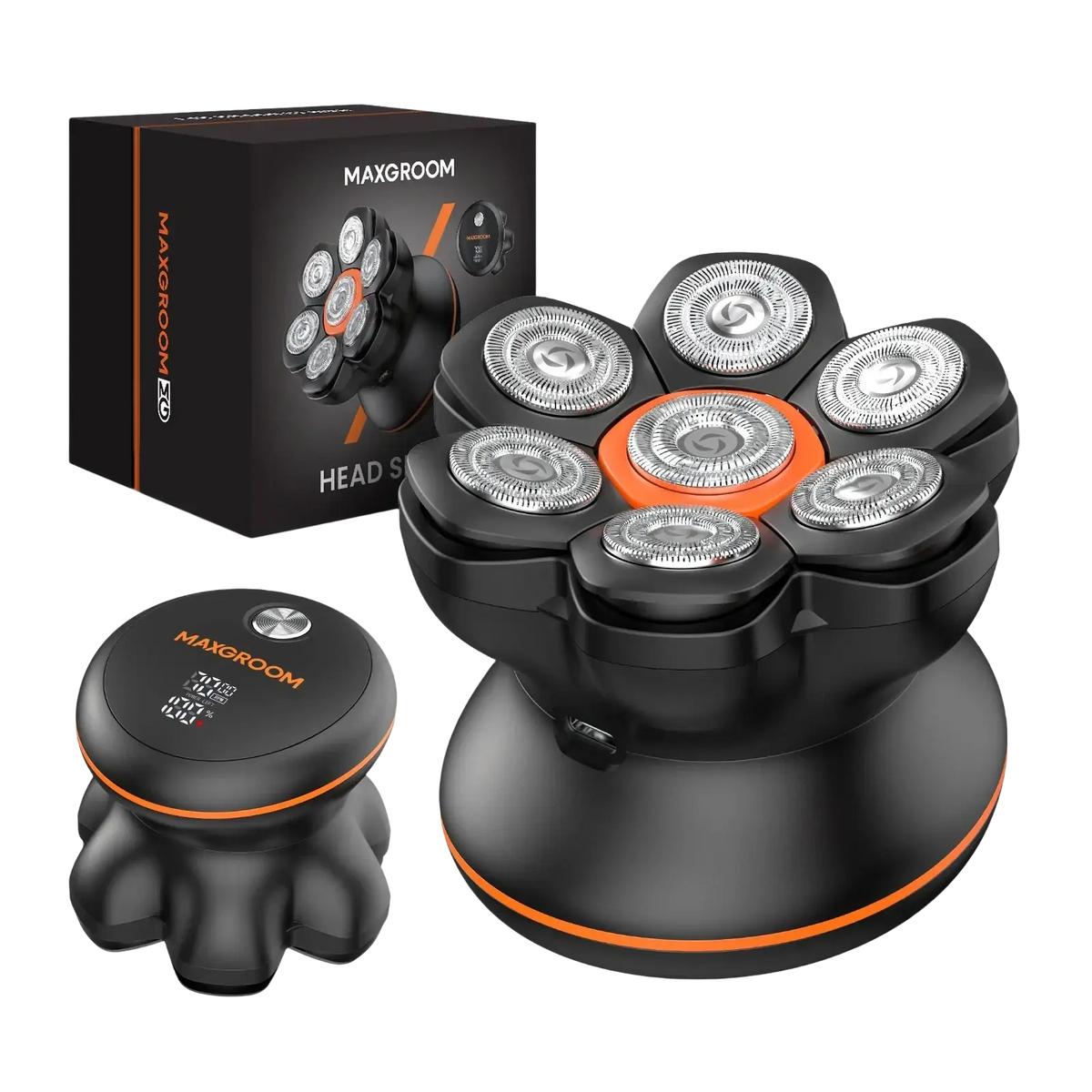 Maxgroom electric shaver 7d rotary head trimmer with black and orange mesh blade flower-shaped razor head and fast charging time