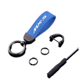 Blue suede Mazda Mx5 leather keychain with white logo and black metal ring for car key holding