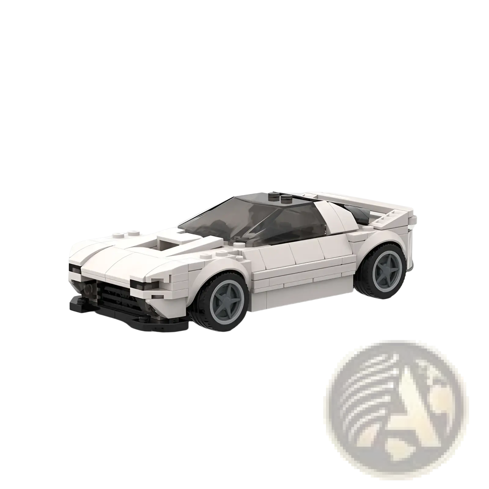 White lego mazda rx7 fc3s sports car model with black tires and transparent roof for racing display
