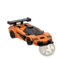 Orange and black lego mclaren f1 gtr race car model with prominent rear wing from 348pcs building block set back view