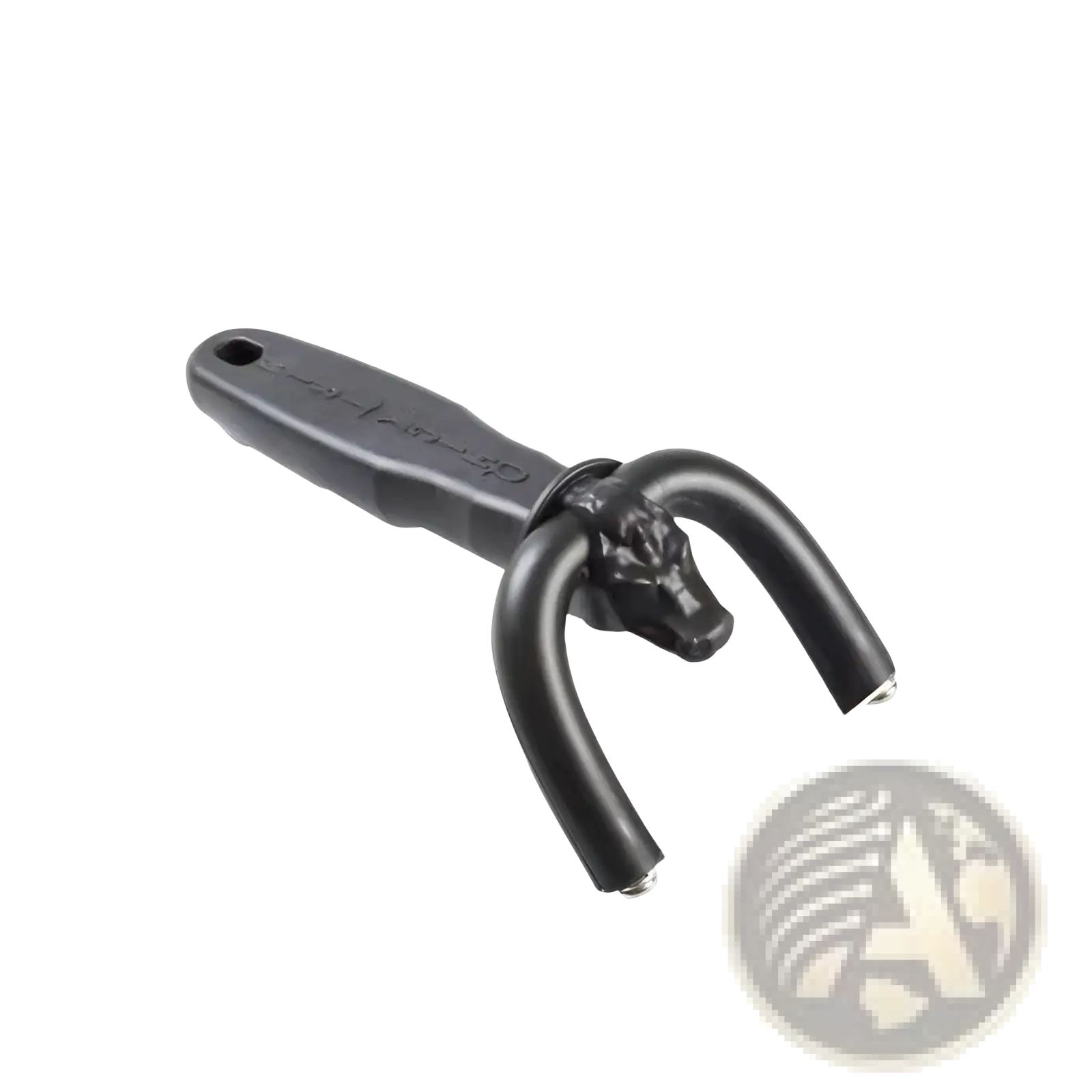 Black plastic-handled meat trimmer with cow head design and stainless steel blade for precise slicing