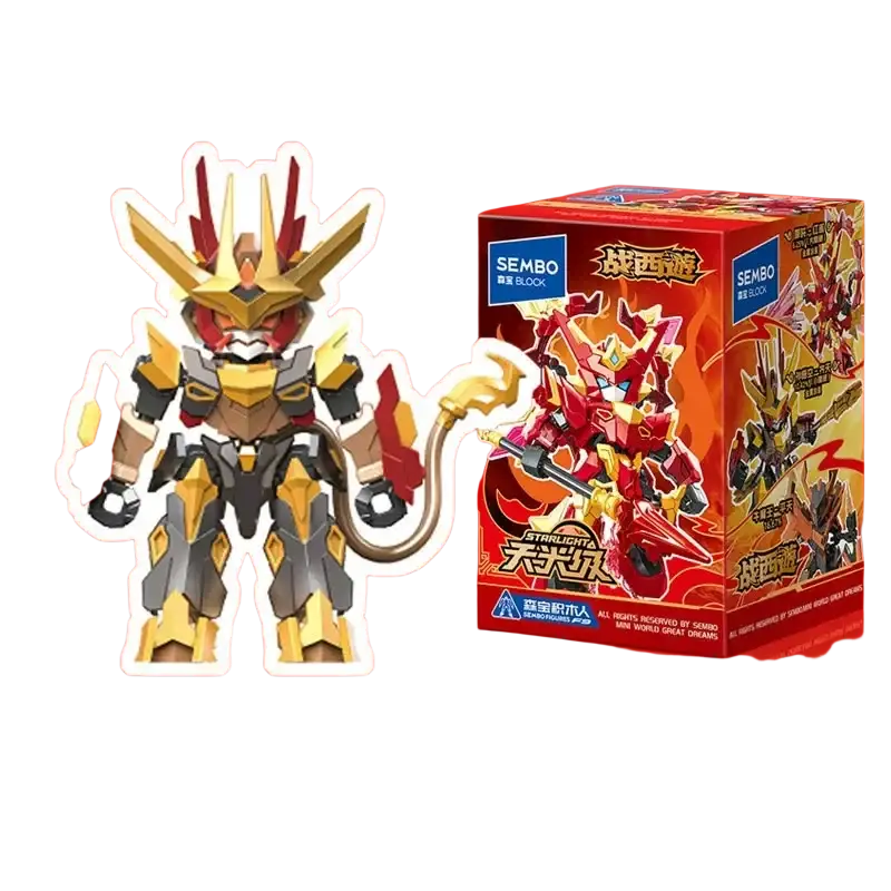 Gold and red metallic finish mecha building blocks robot toy with angular armor from sembo starlight series blind box
