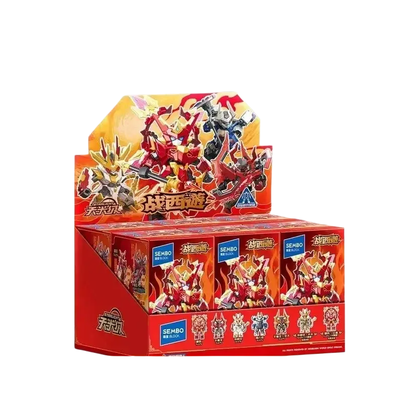 Red and gold boxed sembo collectible mecha building blocks robot blind box toy display for collectors and enthusiasts
