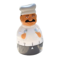 Mechanical chef kitchen timer 60 minute with smiling face, white chef hat and apron, clear plastic body, black base