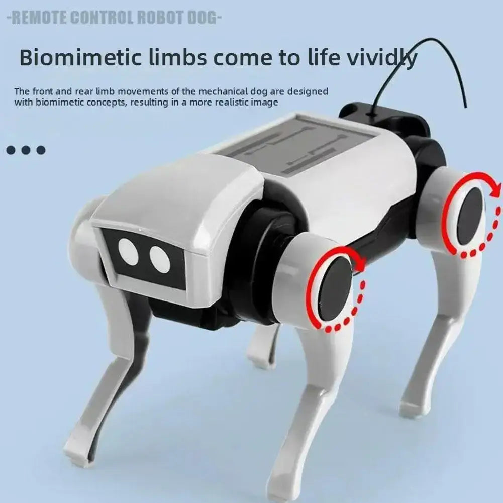 White and black mechanical dog robot with biomimetic limbs for diy electronic pet walking toy