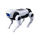 White and black mechanical dog with glowing blue eyes in electronic pets diy robot kit for interactive play