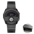 Megir men stainless steel digital watch with black dial, sleek metallic band, and bold red numerals on analog-style face