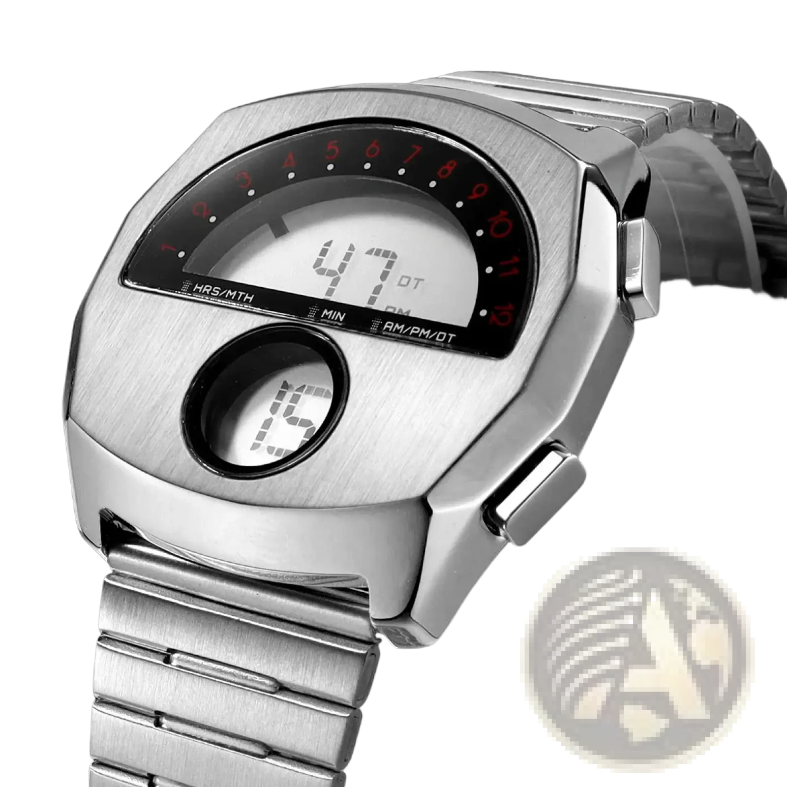 Megir men stainless steel digital watch with a silver brushed metal case and bracelet featuring red numerals