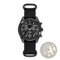 Black megir sport chronograph quartz watch with tachymeter bezel and black fabric strap for active use