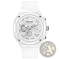 White ceramic Megir sport chronograph watch with white silicone strap and silver-tone accents for active wear
