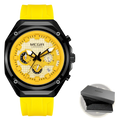 Megir white chronograph silicone sport watch with yellow and black dial and bright yellow silicone strap