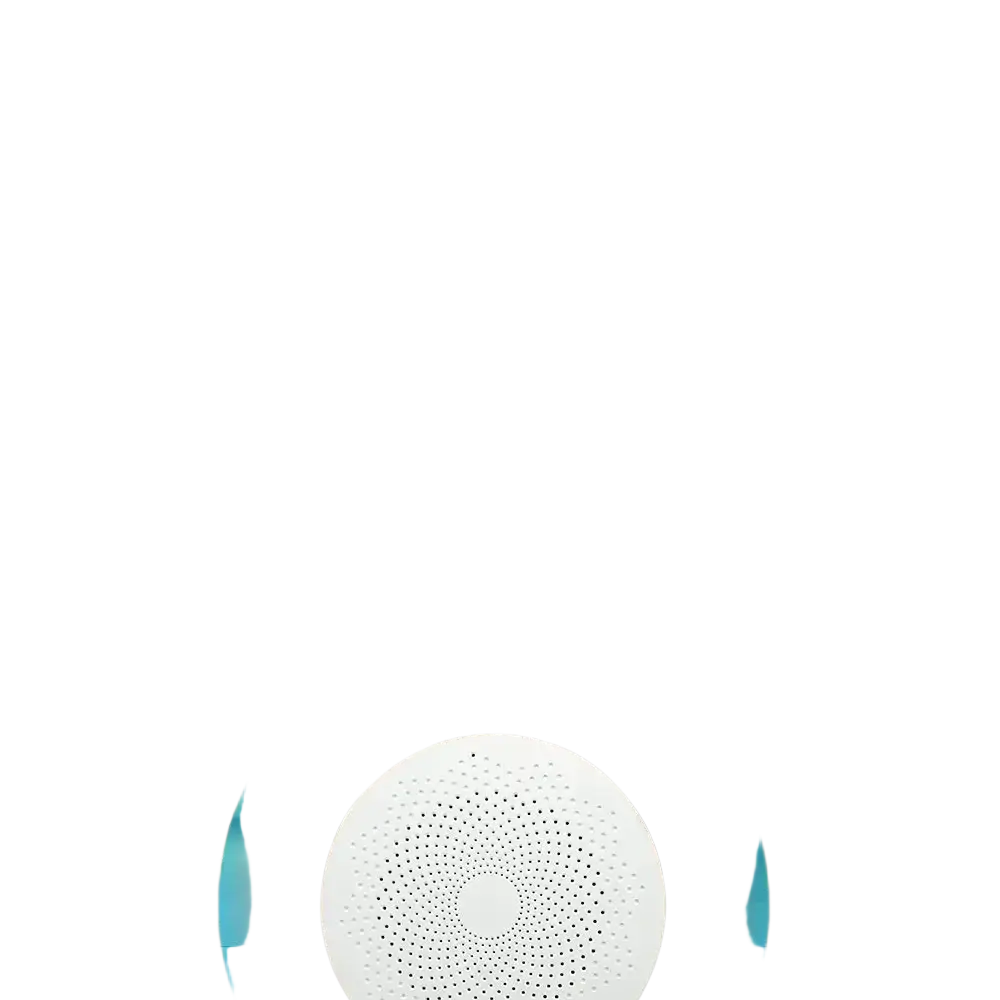 White circular meian tuya zigbee 3.0 smart home gateway hub with perforated surface for device control