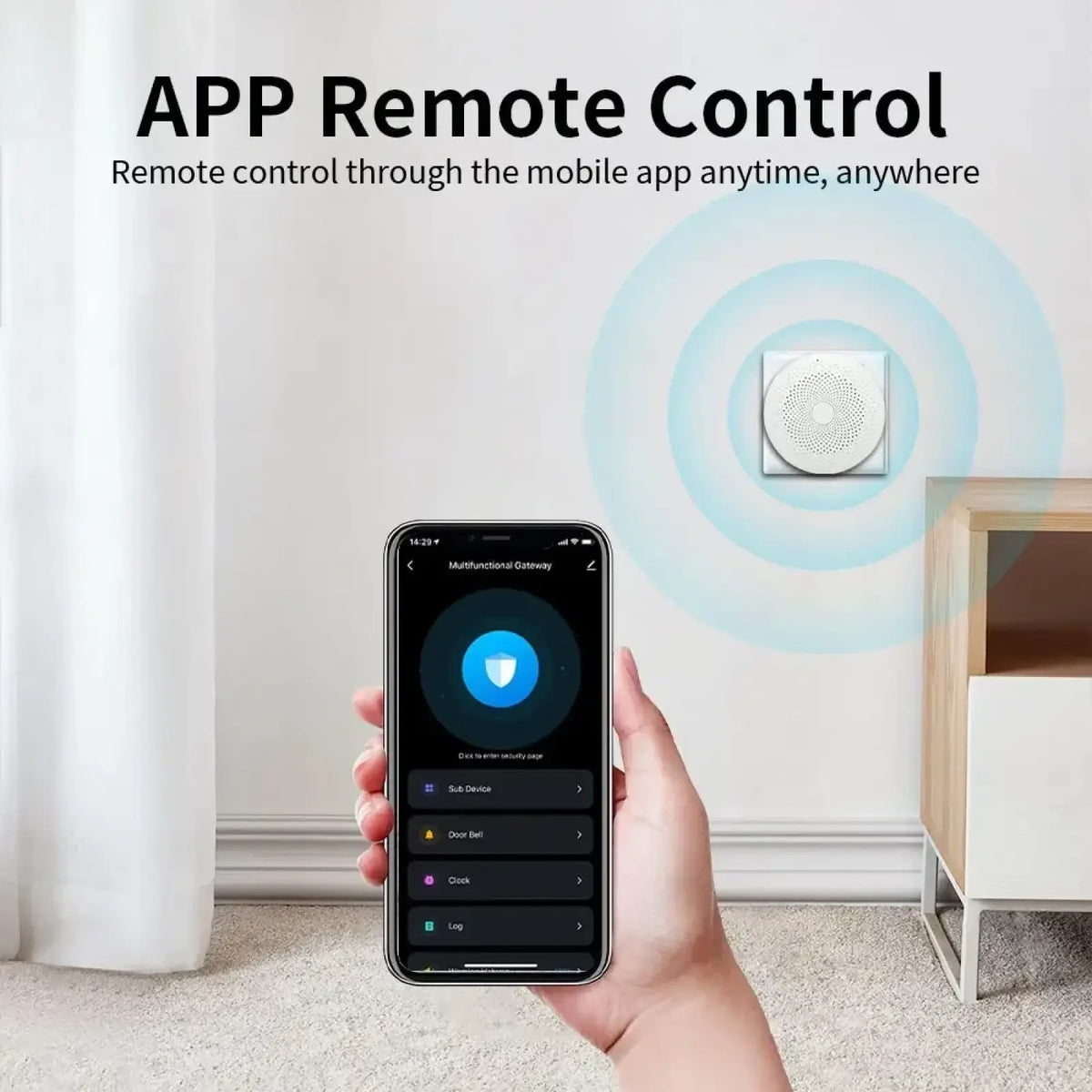 Meian Tuya Zigbee 3.0 smart home gateway hub white circular device with perforated surface mounted on wall