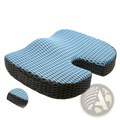Memory foam office chair u-shaped mesh cushion in blue perforated mesh with black base for ergonomic seating support