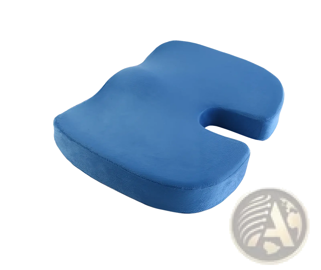 Blue memory foam office chair u-shaped mesh cushion with contoured design and ergonomic cutout for support