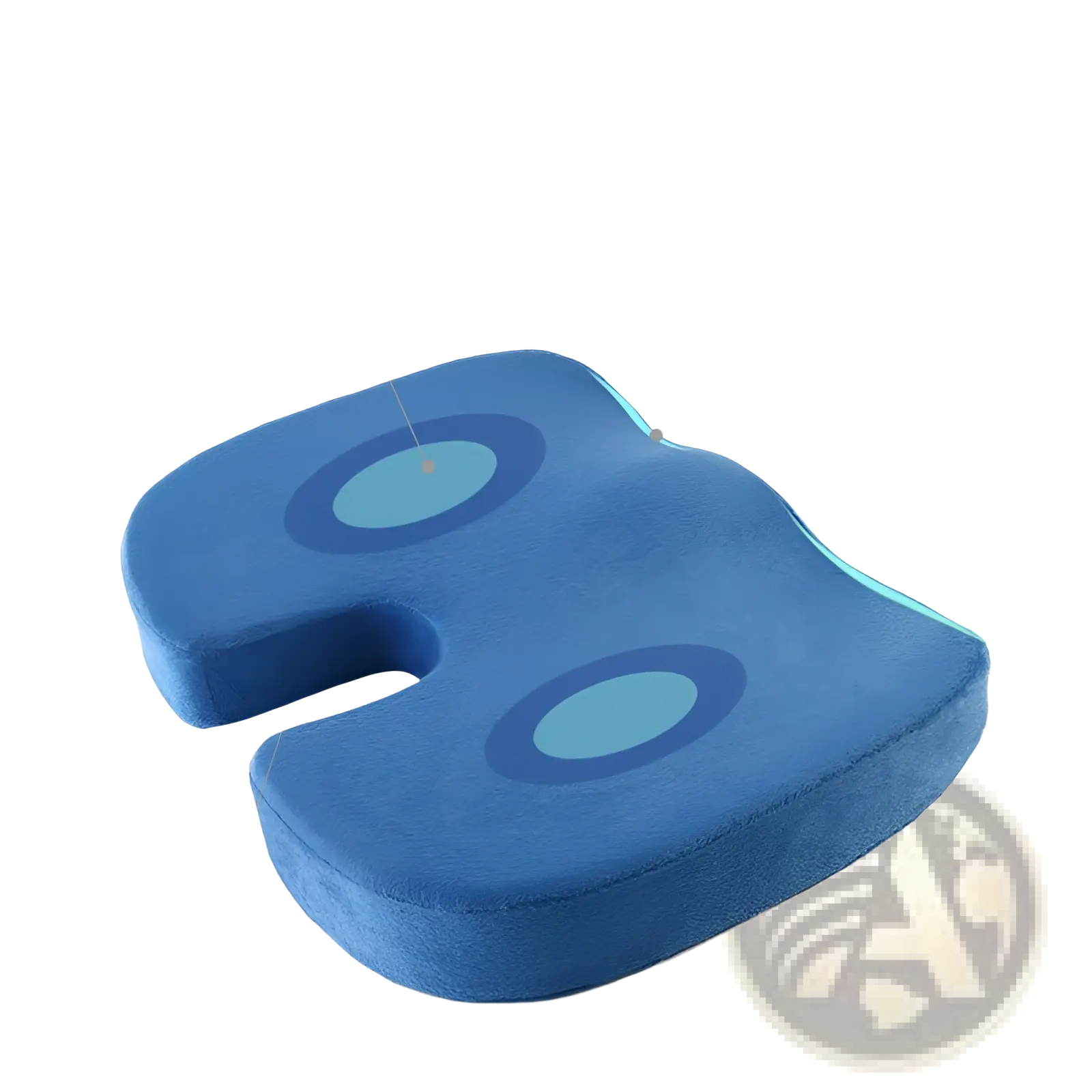 Blue memory foam office chair u-shaped mesh cushion with contoured design and two circular cutouts with light blue centers