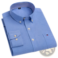 Men 100 percent cotton oxford shirt slim fit formal light blue with subtle textured weave beige buttons and embroidered logo