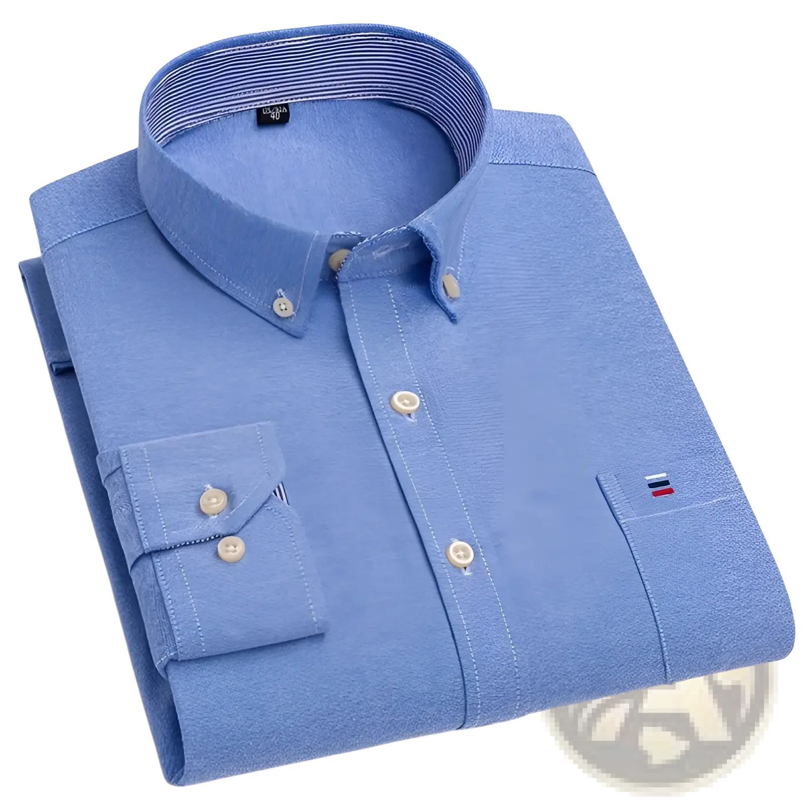Men 100 percent cotton oxford shirt slim fit formal light blue with subtle textured weave beige buttons and embroidered logo