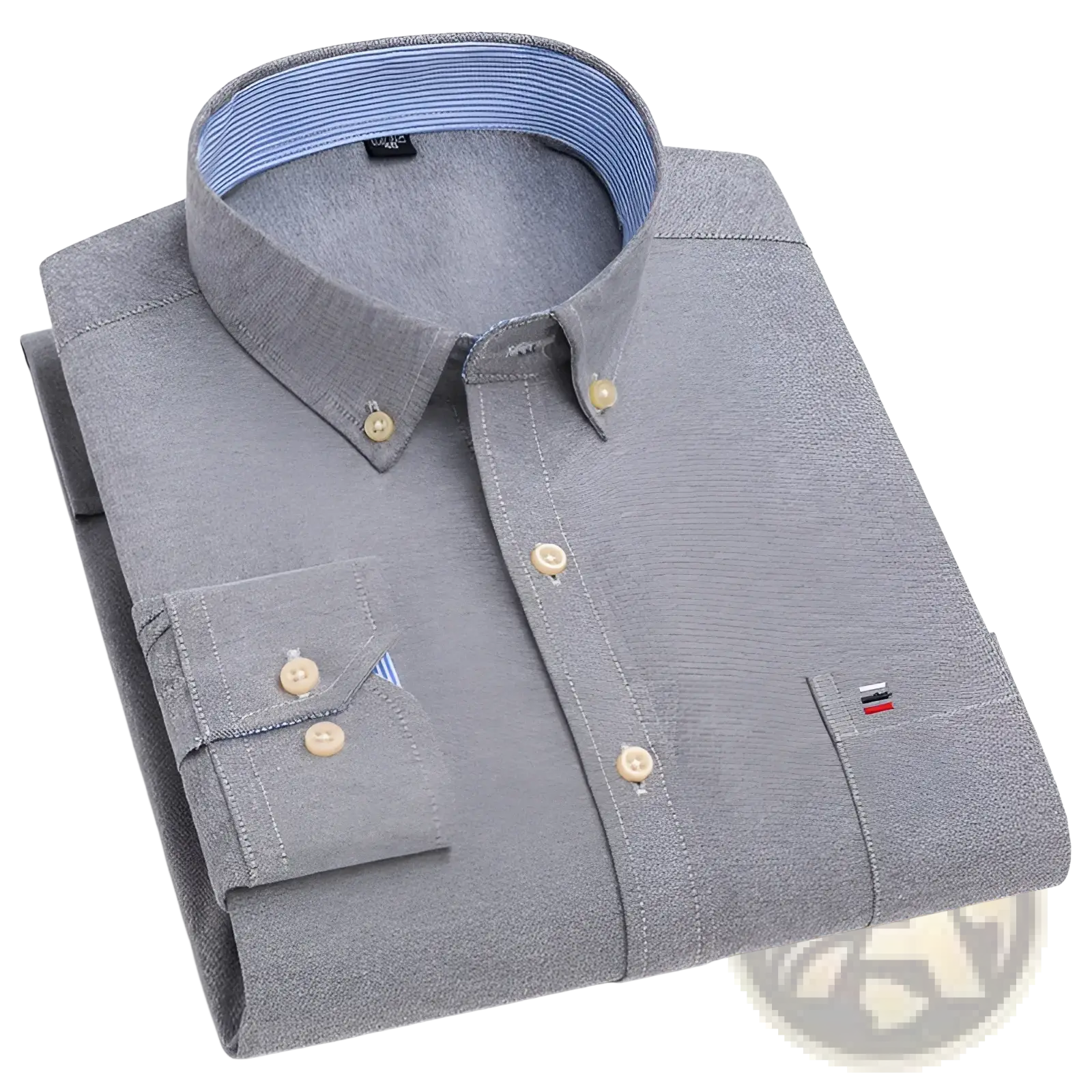Men 100% cotton oxford slim fit formal shirt in gray with light blue striped inner collar and beige buttons