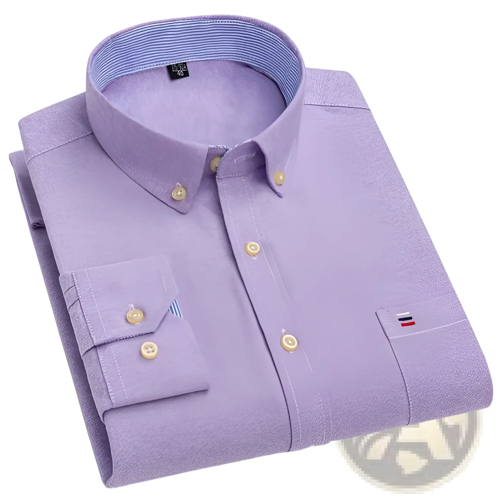 Men 100% cotton oxford shirt slim fit formal in lavender with subtle textured weave and light gold buttons