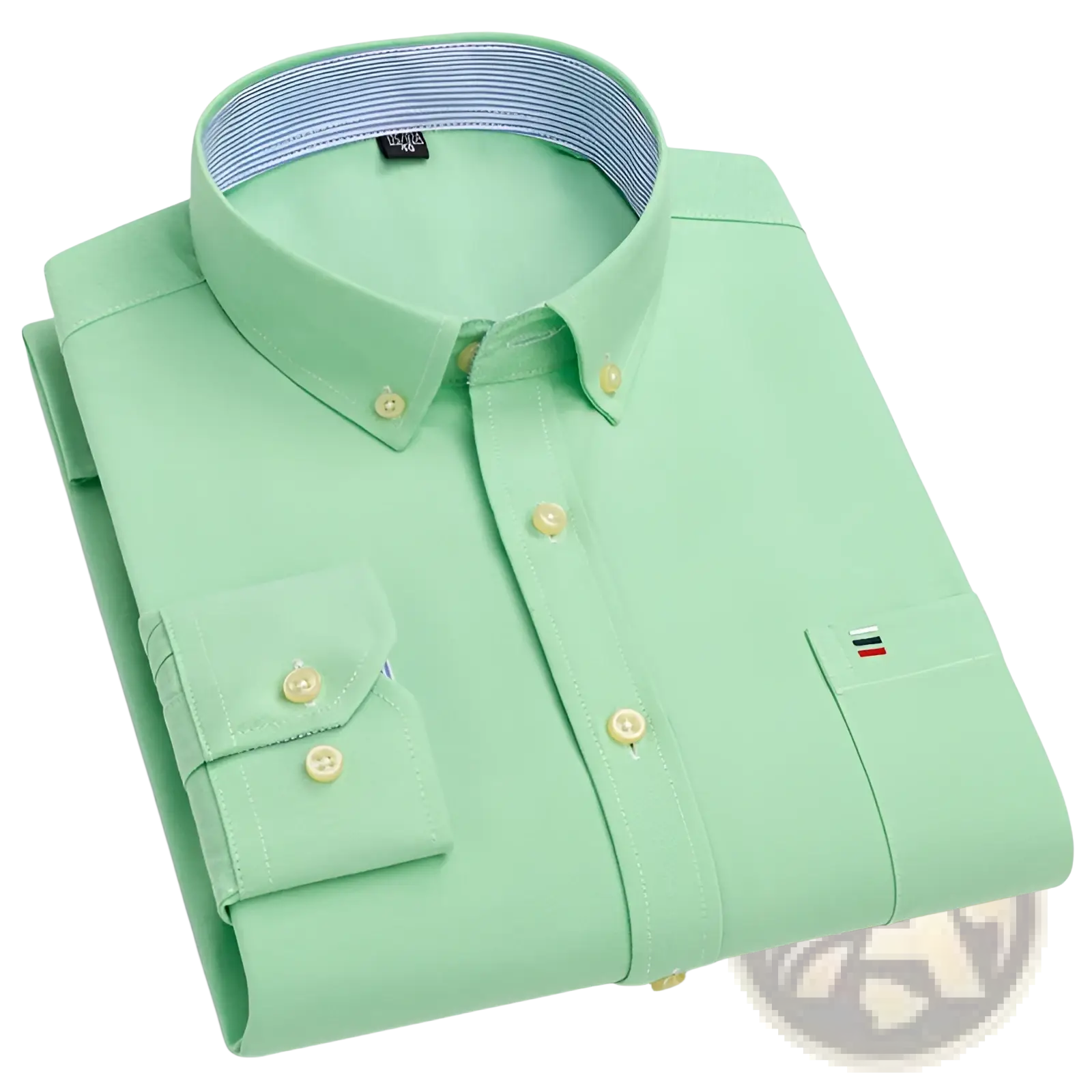 Men 100% cotton oxford slim fit formal shirt in light green with cream buttons and striped inner collar lining