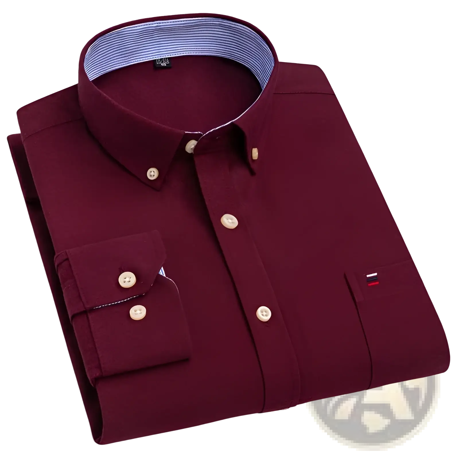 Men 100% cotton oxford shirt slim fit formal maroon button-down with cream buttons and striped inner collar lining