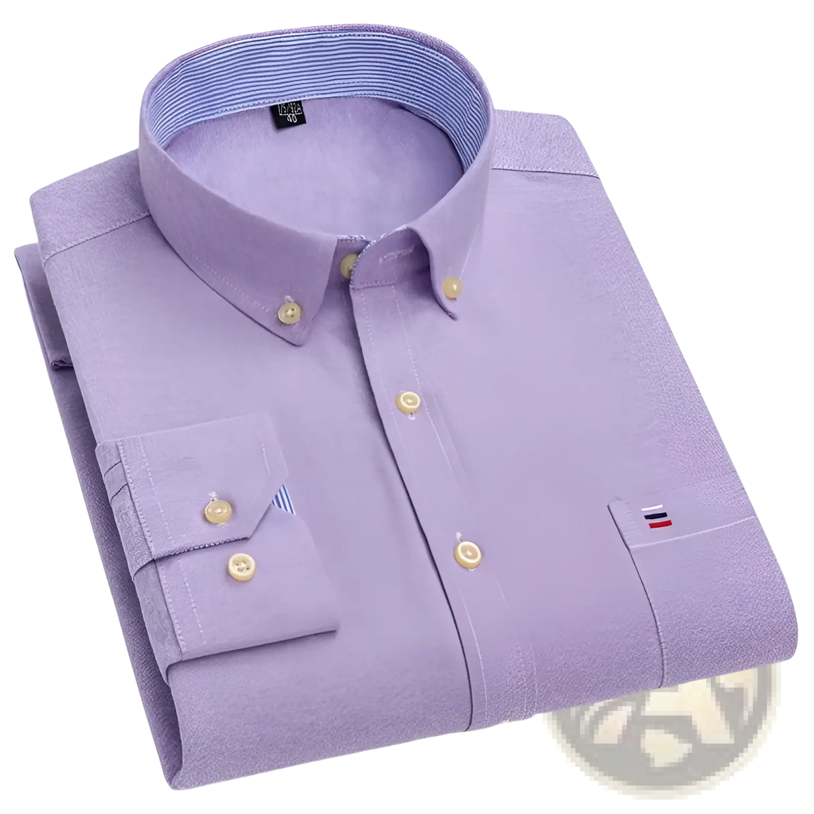 Men 100% cotton oxford slim fit formal shirt in lavender with textured weave gold buttons and embroidered chest logo