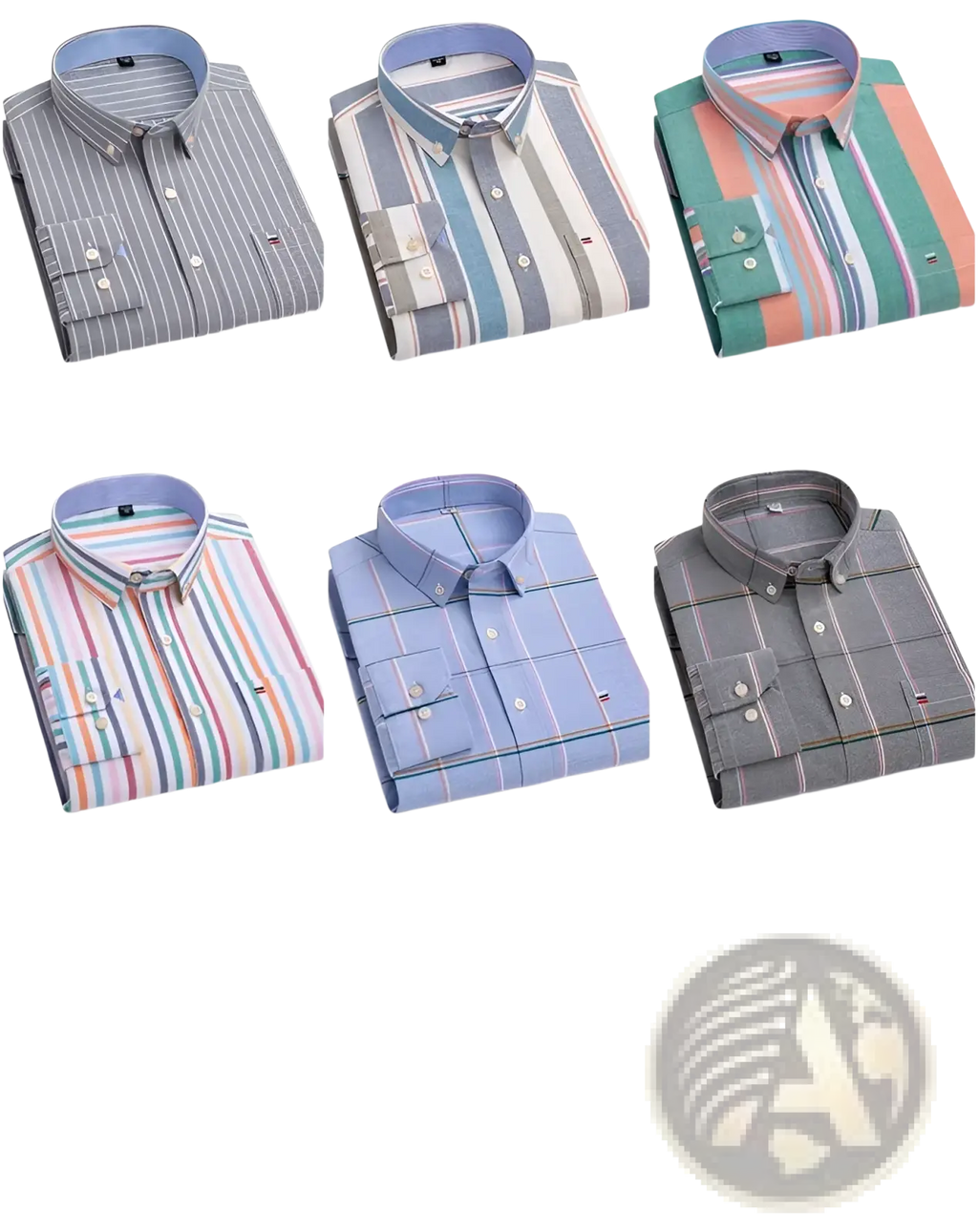 Men 100% cotton oxford slim fit formal button-down shirts in blue gray green orange and pink stripes and checks