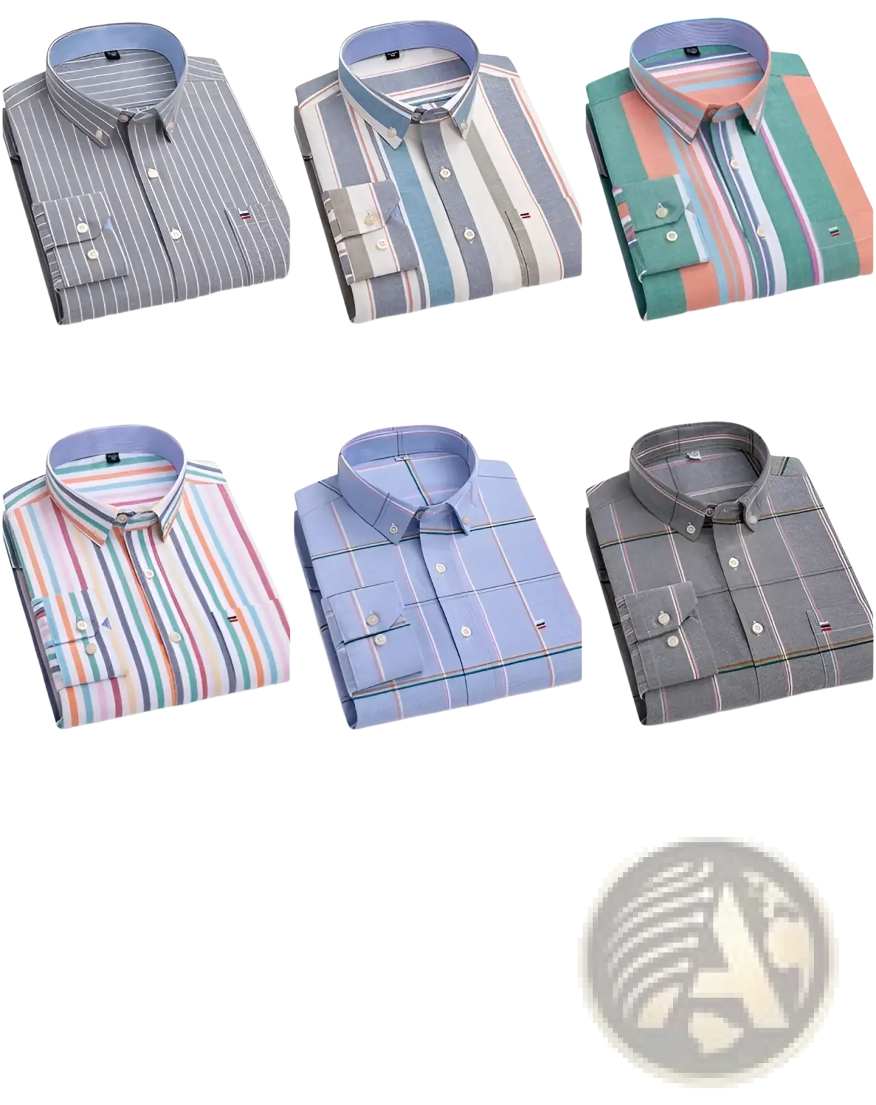 Men 100% cotton oxford slim fit formal button-down shirts in blue gray green orange and pink stripes and checks
