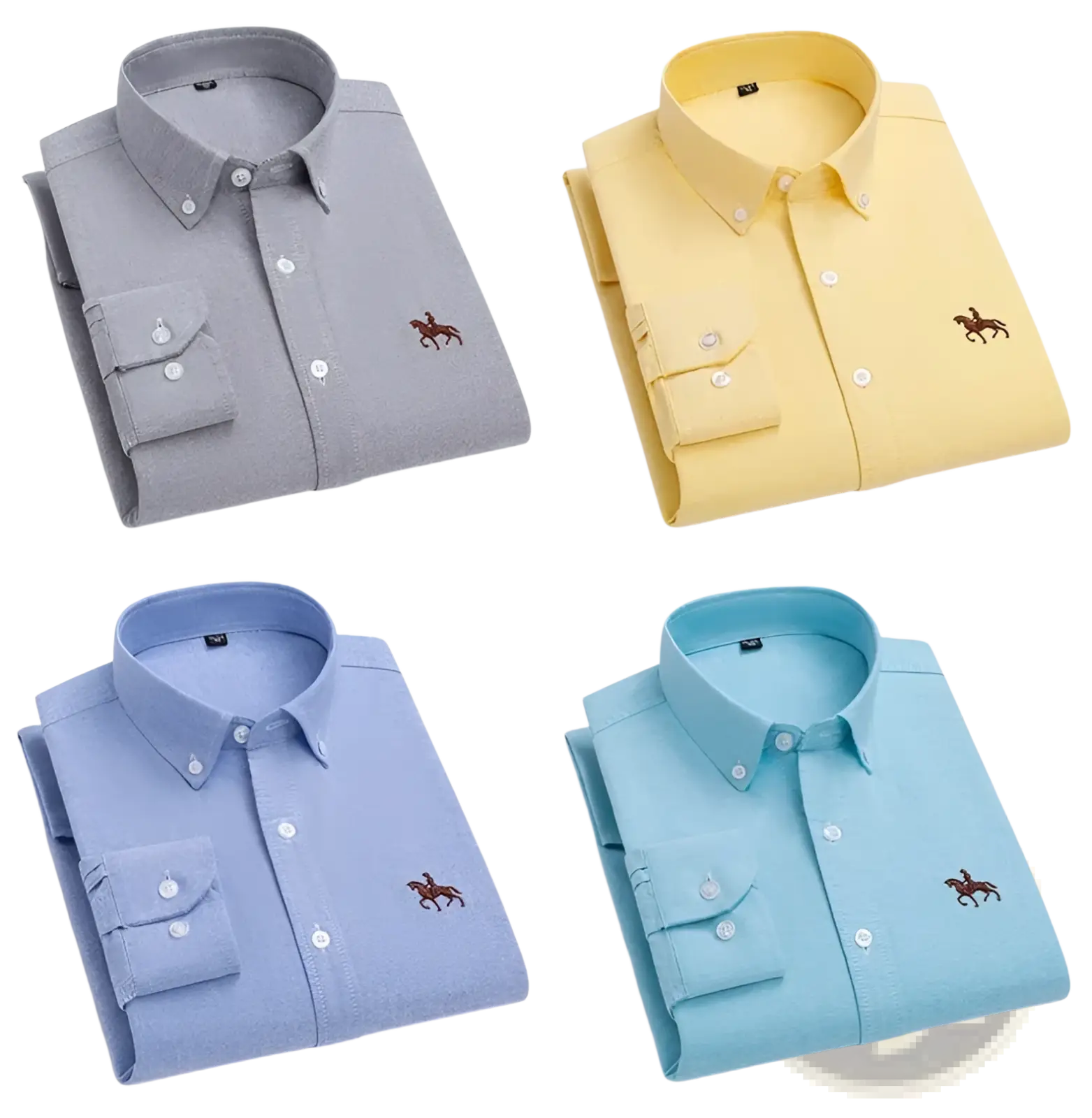 Men 100% cotton oxford slim fit shirts in gray yellow light blue and turquoise with embroidered polo player logo