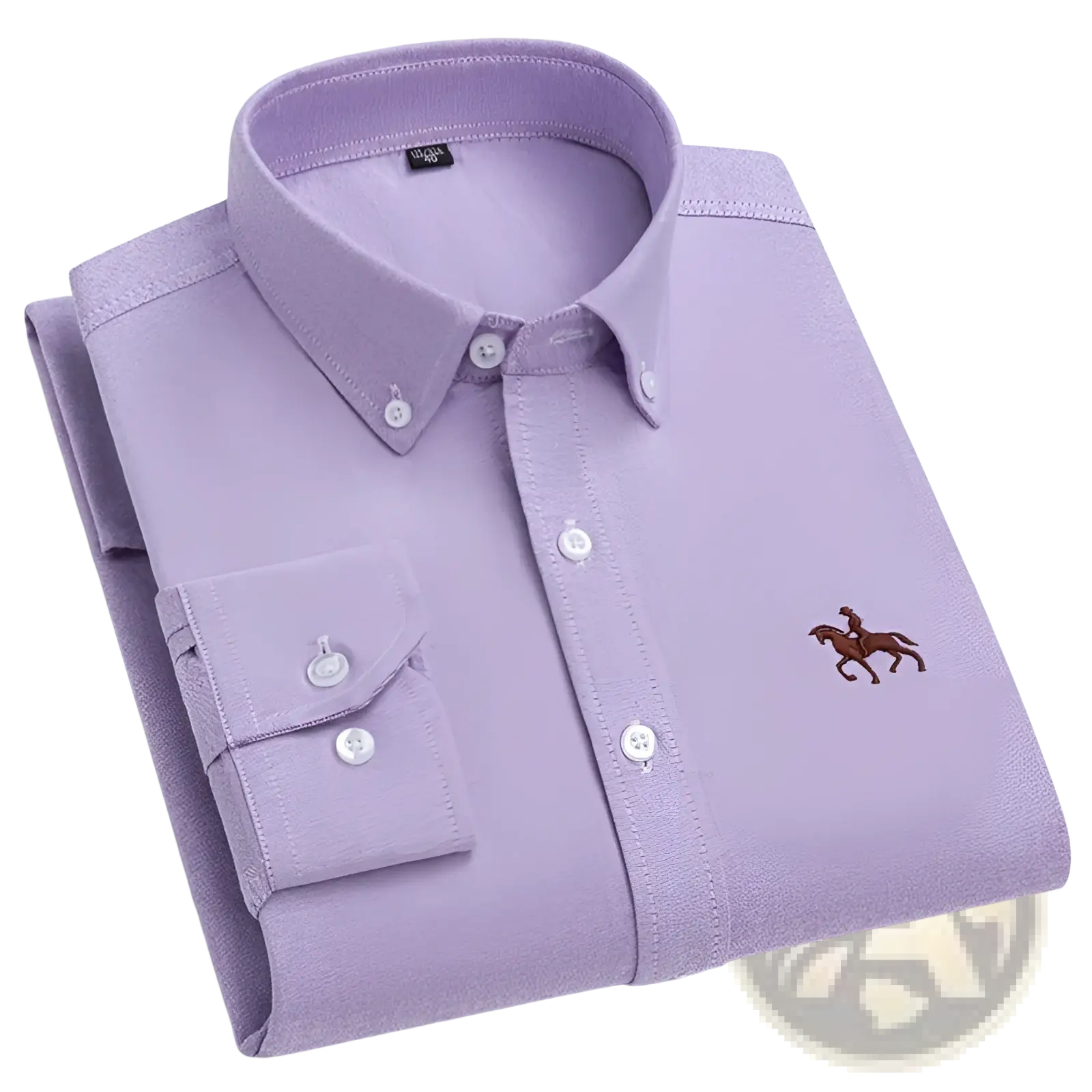 Men 100 percent cotton oxford slim fit shirt in lavender with a subtle textured weave and embroidered brown horse logo