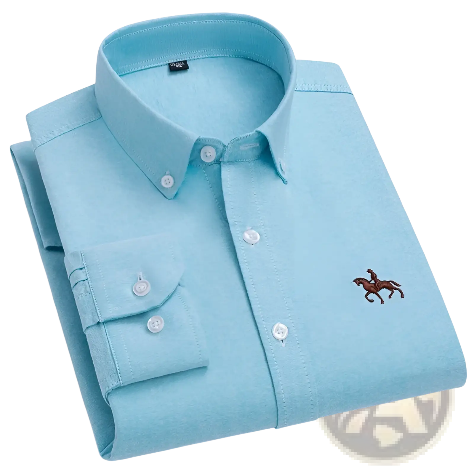 Men 100 percent cotton oxford slim fit light blue button-down shirt with textured weave and embroidered brown horse logo
