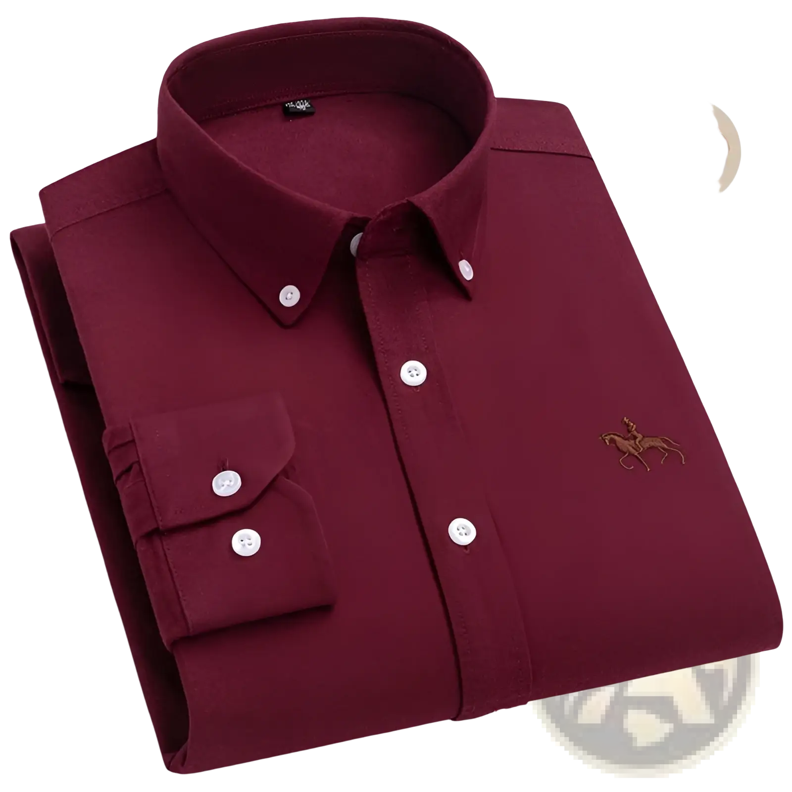 Men 100% cotton oxford slim fit shirt in maroon with white buttons and subtle embroidered horse logo on the chest