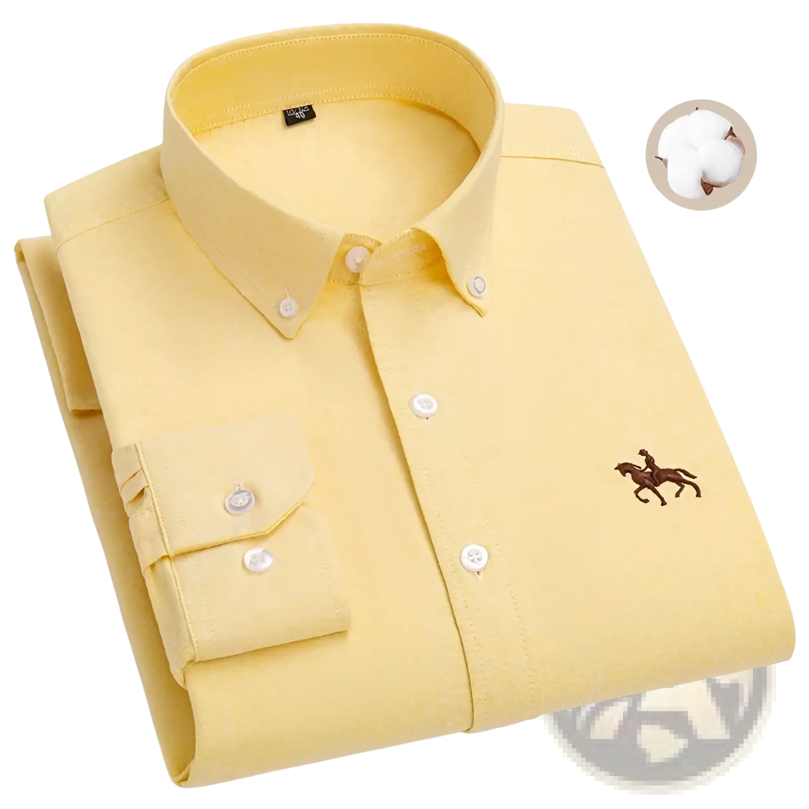 Men 100% cotton oxford slim fit shirt in pale yellow with subtle embroidered horse logo on left chest