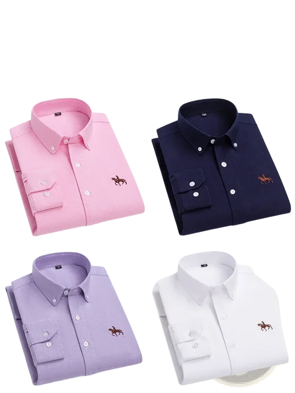 Men 100% cotton oxford slim fit shirt in pink navy blue lavender or white with long sleeves and embroidered horse logo