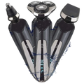 Black and silver men 3-in-1 waterproof electric shaver grooming set with three interchangeable heads for facial grooming