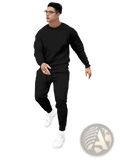 Men 3d digital print casual set in black polyester with long sleeve sweatshirt and joggers paired with white sneakers