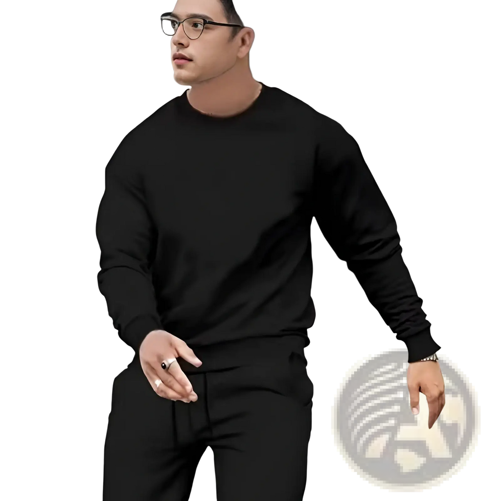 Black long-sleeved crewneck sweatshirt made of polyester in men 3d digital print casual sporty outfit