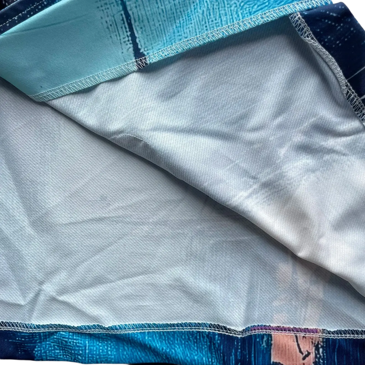 Men abstract print slim fit casual blazer in light blue and white textured fabric with neatly stitched edges